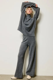 Mock Neck Knit Sweater Set - Charcoal