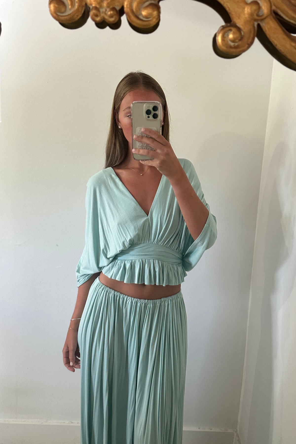 Pleated Tie Waist Matching Set