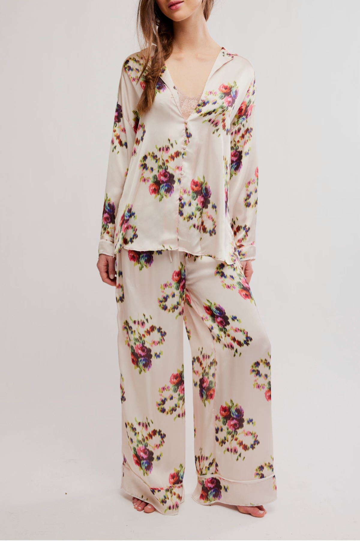Free People Dreamy Days Pajama Set - Antique Ivory Floral
