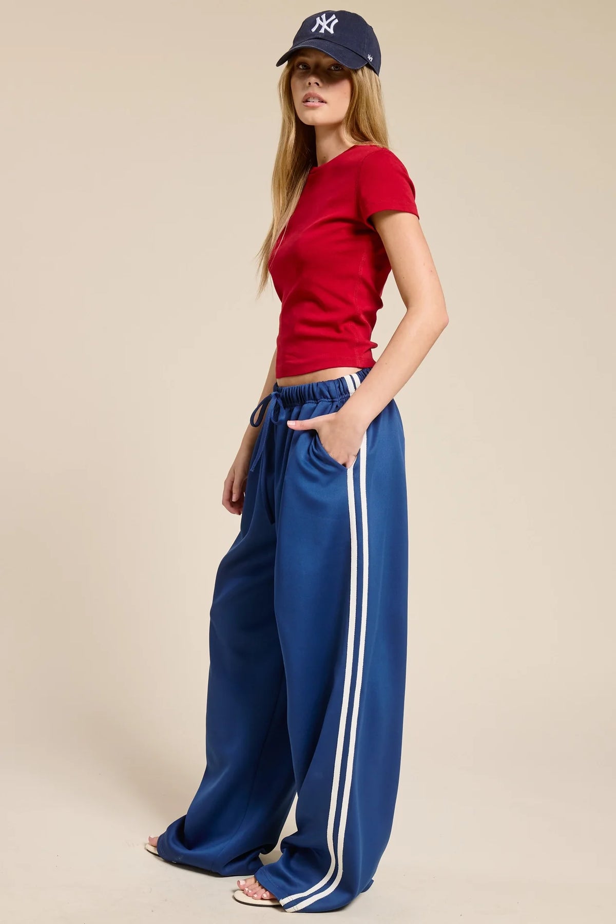Wide Leg Track Pants - Blue