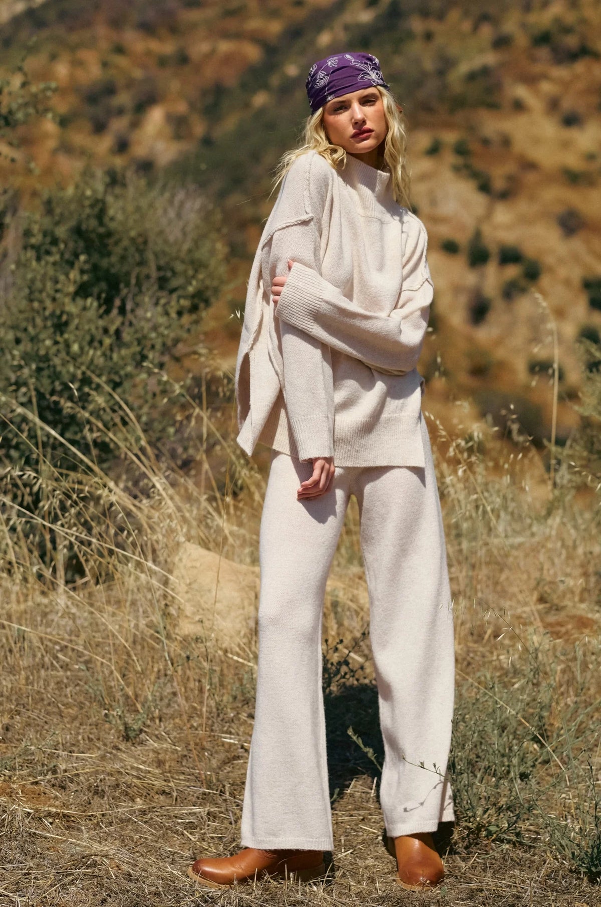 Mock Neck Knit Sweater - Oatmeal