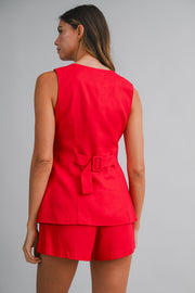 Linen Vest Set - Red