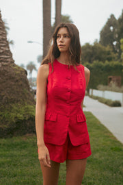 Linen Vest Set - Red
