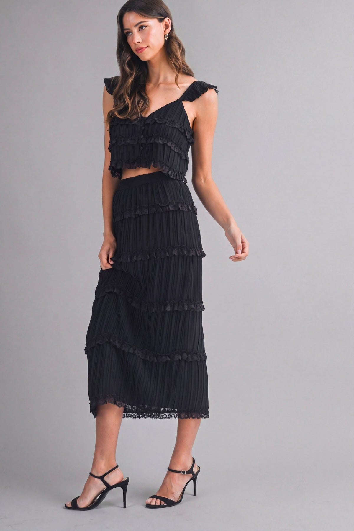 Amelia Chiffon Skirt Set - Black