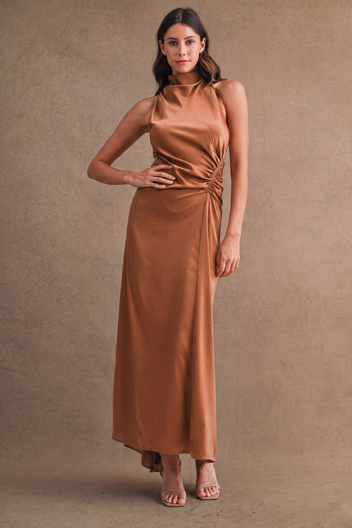 Camille Satin Maxi Dress - Mocha