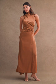 Camille Satin Maxi Dress - Mocha