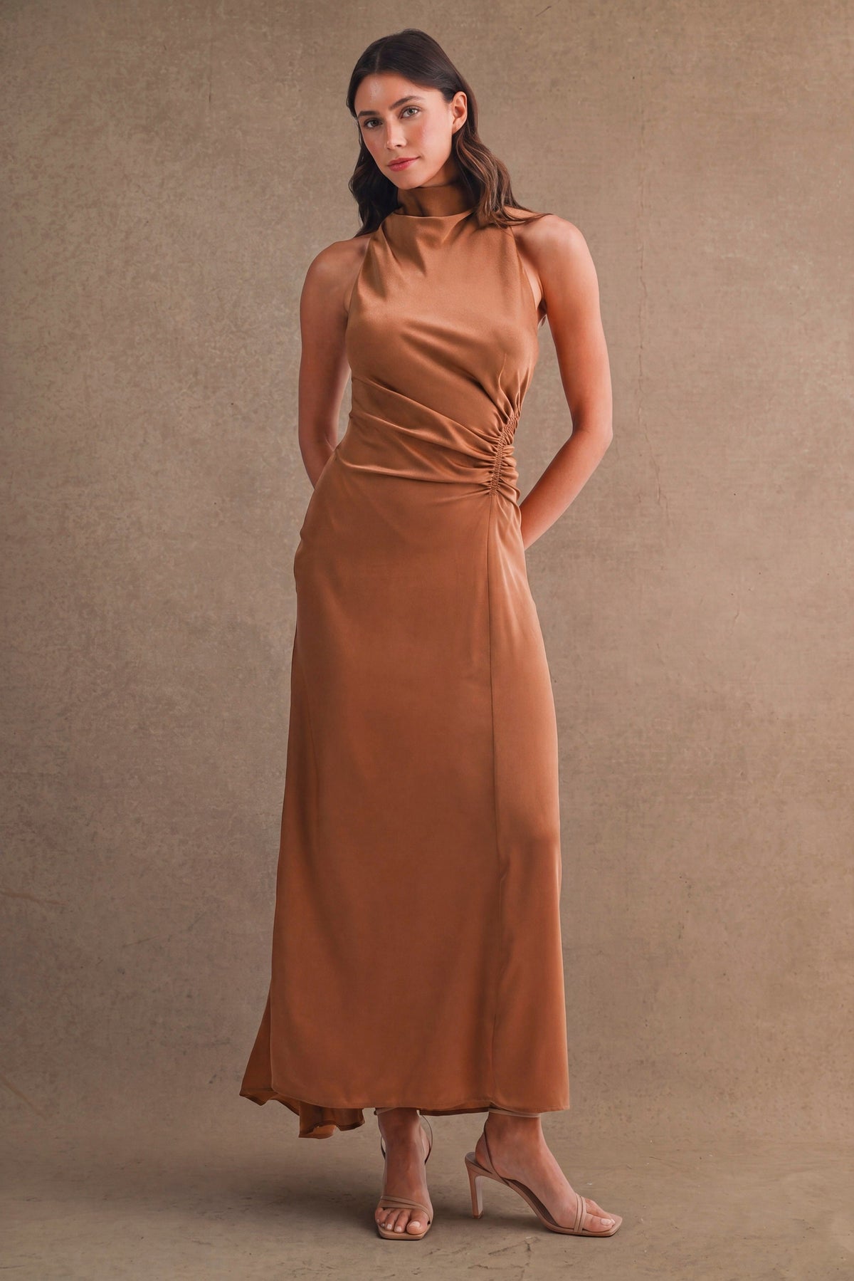 Camille Satin Maxi Dress - Mocha