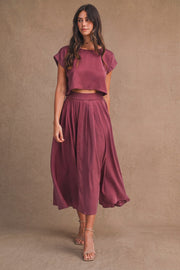 Clara Satin Skirt Set - Dark Mauve