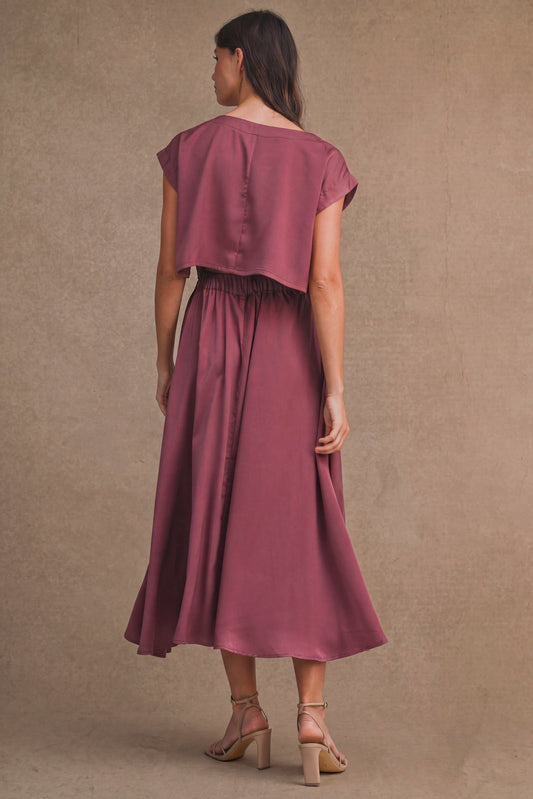 Clara Satin Skirt Set - Dark Mauve