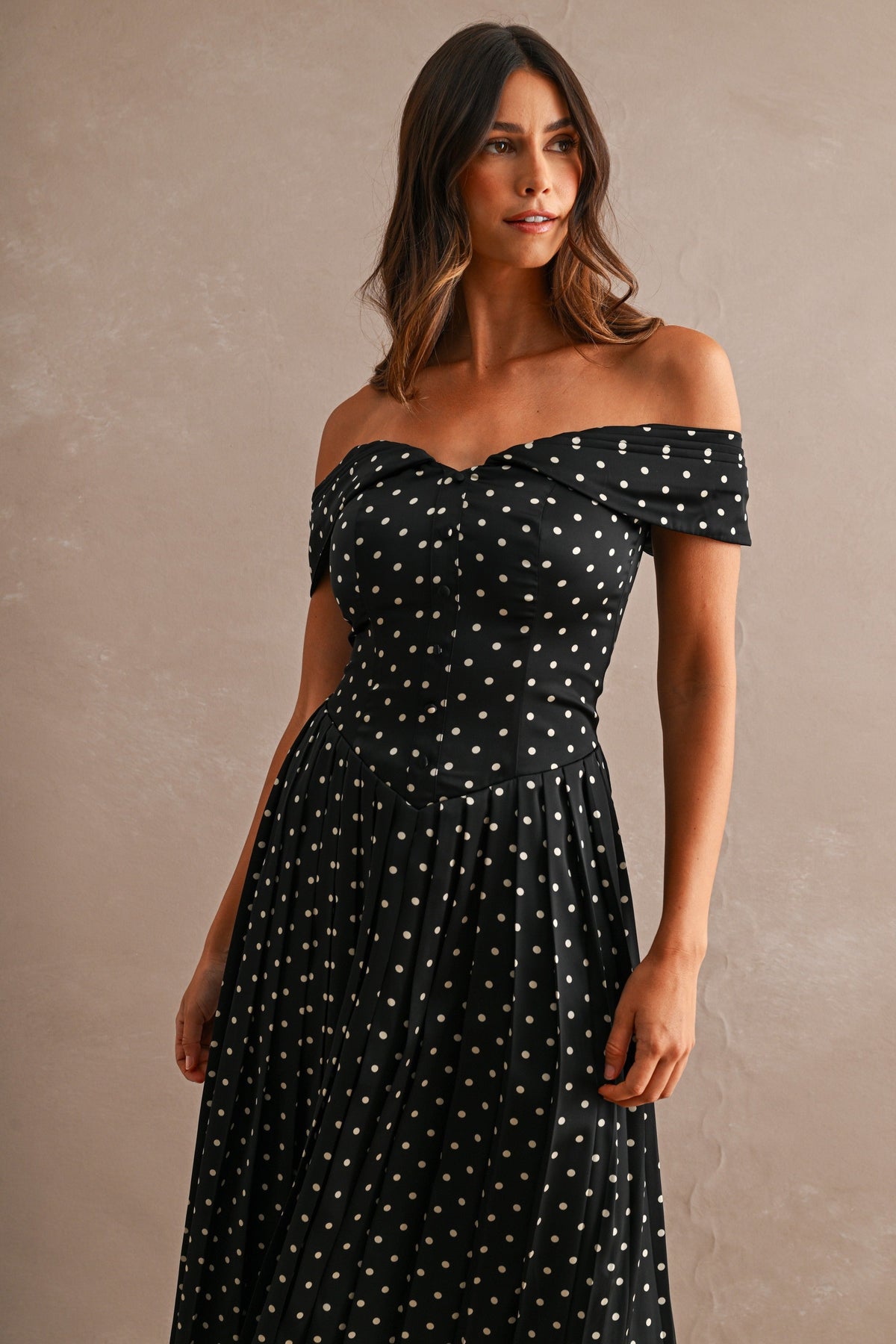 Maeve Polka Dot Midi Dress - Black