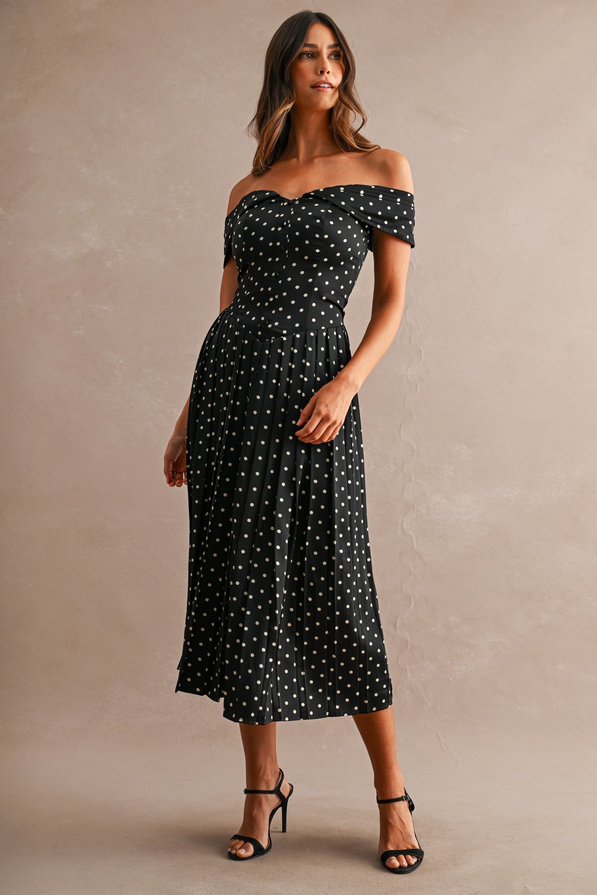 Maeve Polka Dot Midi Dress - Black