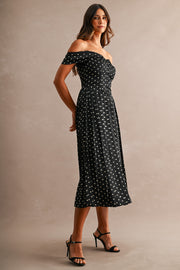 Maeve Polka Dot Midi Dress - Black