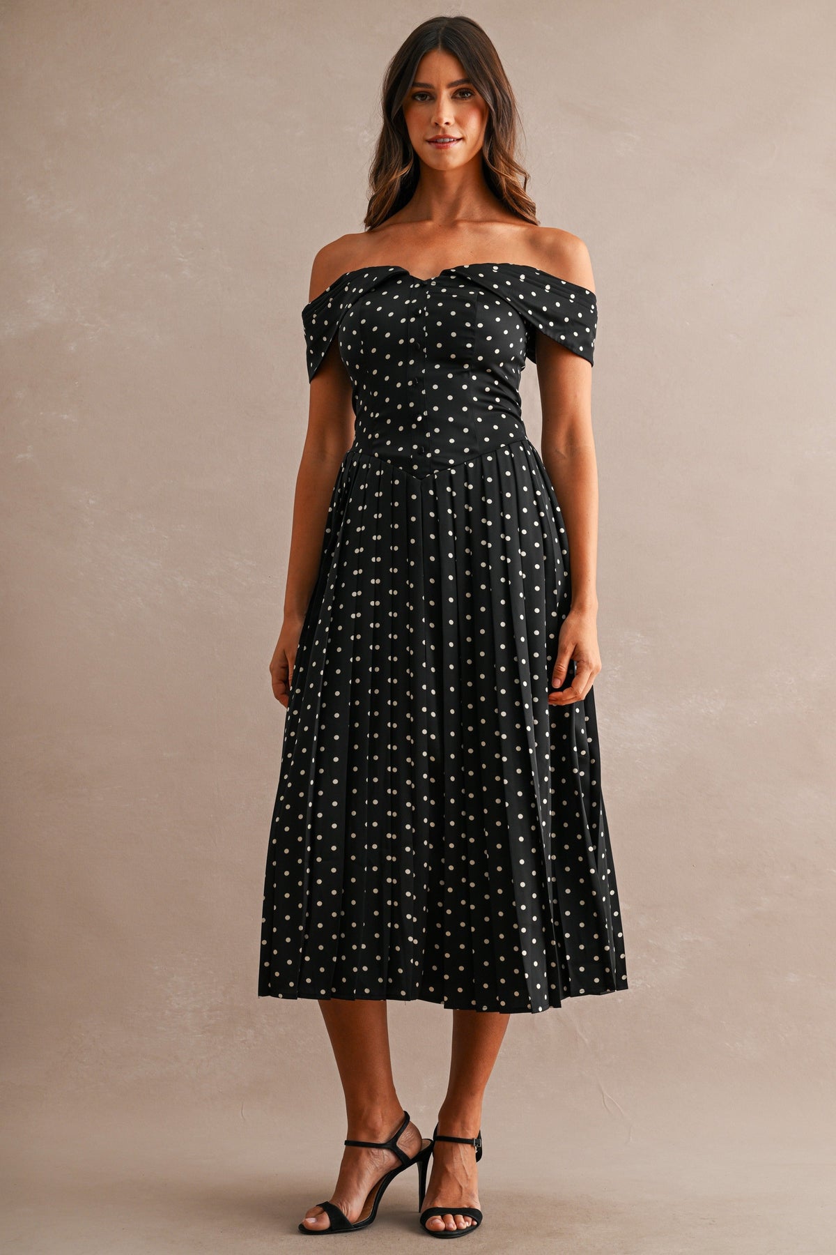 Maeve Polka Dot Midi Dress - Black