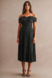 Maeve Polka Dot Midi Dress - Black