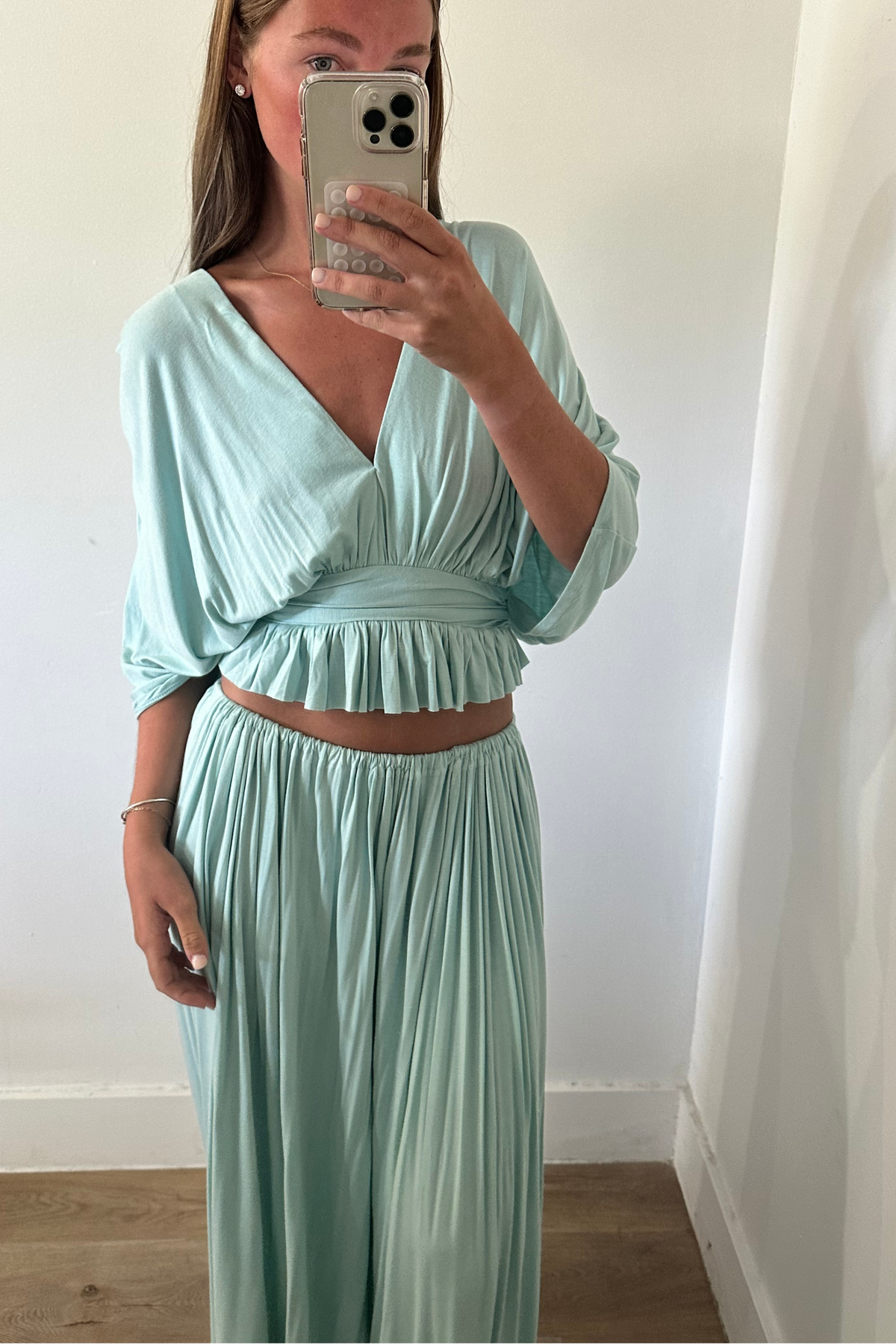 Pleated Tie Waist Matching Set