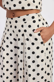 Wide Leg Polka Dot Pants - Ivory