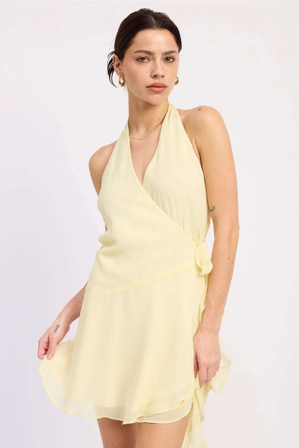 Ruffle Wrapped Mini Dress - Yellow