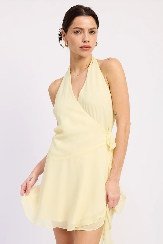 Ruffle Wrapped Mini Dress - Yellow