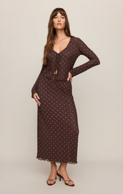 Z Supply Eda Polka Dot Mesh Midi Skirt - Dark Chocolate