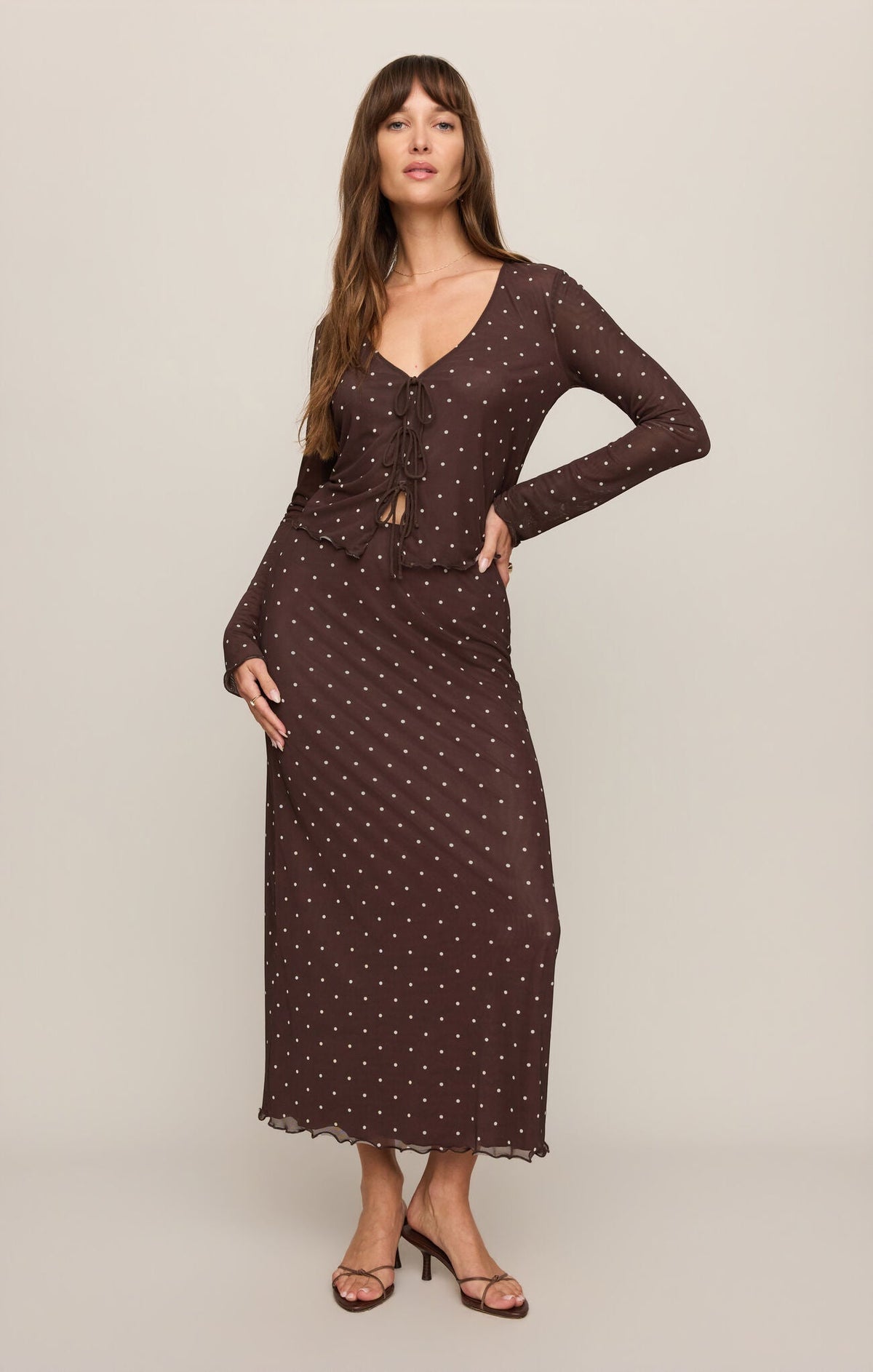 Z Supply Eda Polka Dot Mesh Midi Skirt - Dark Chocolate