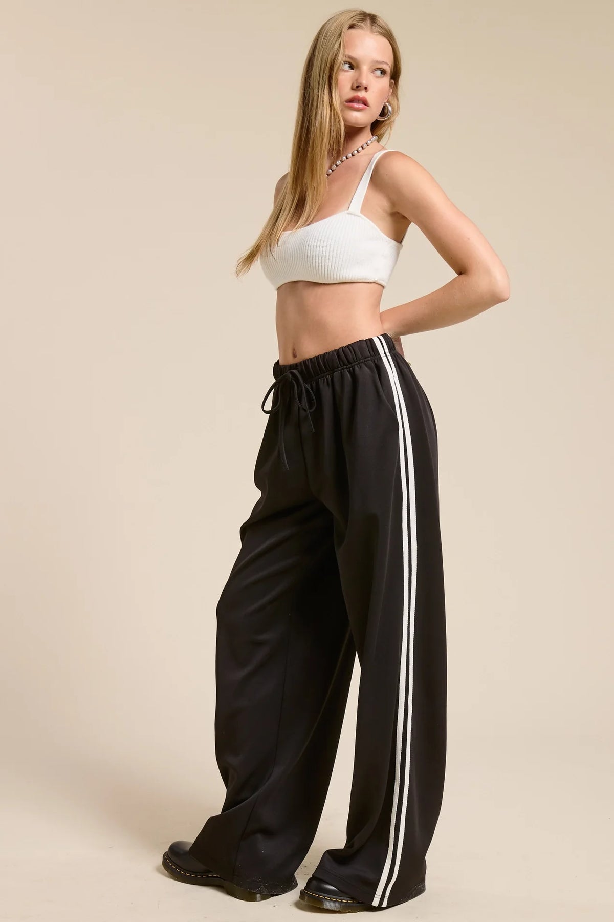 Wide Leg Track Pants - Black