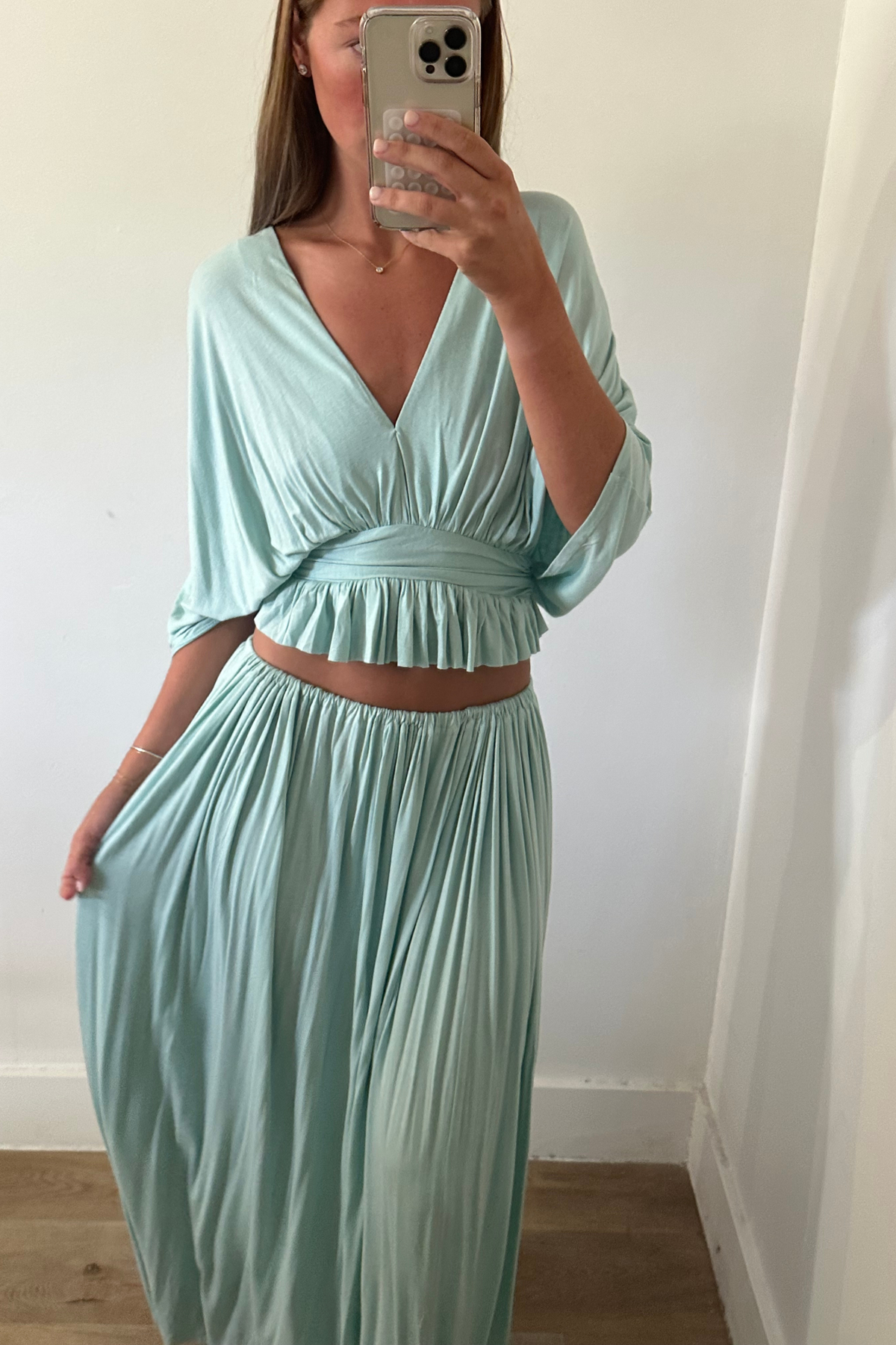 Pleated Tie Waist Matching Set