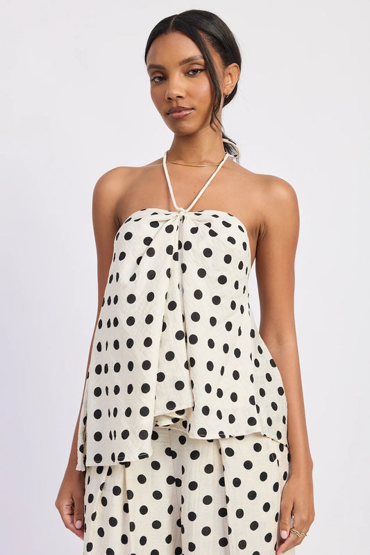 Polka Dot Halter Top - Ivory