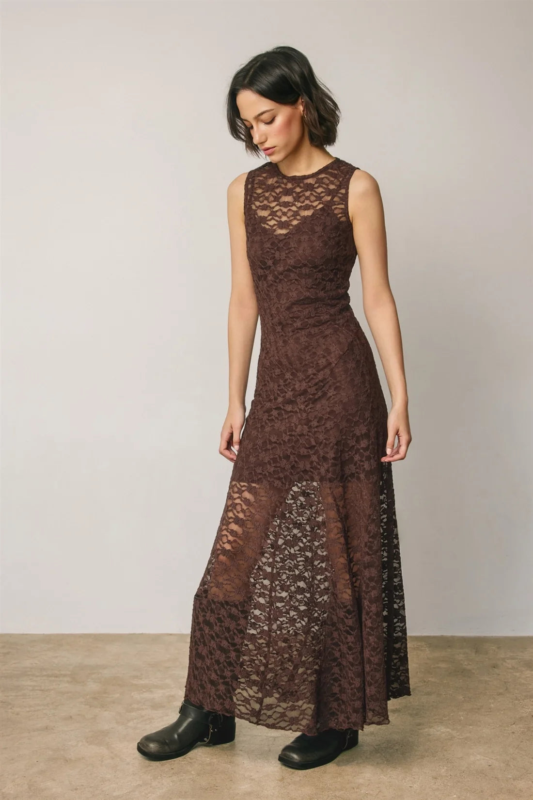 Sophia Lace Maxi Dress - Brown