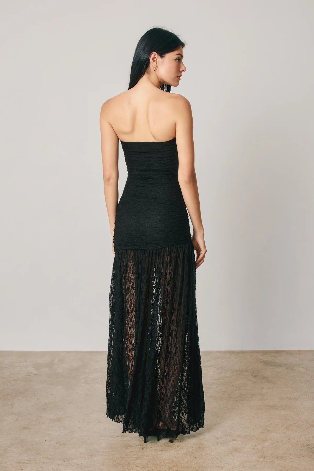 Ruched Strapless Maxi Dress - Black
