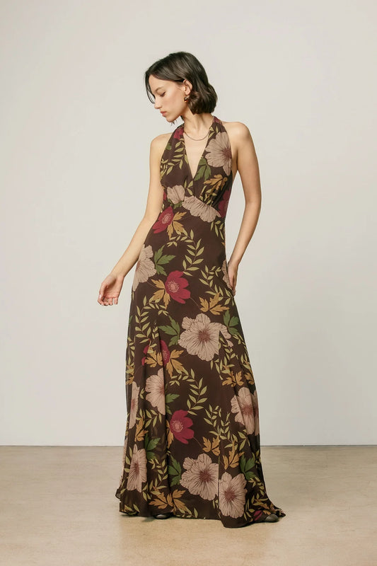Floral Halter Neck Maxi Dress