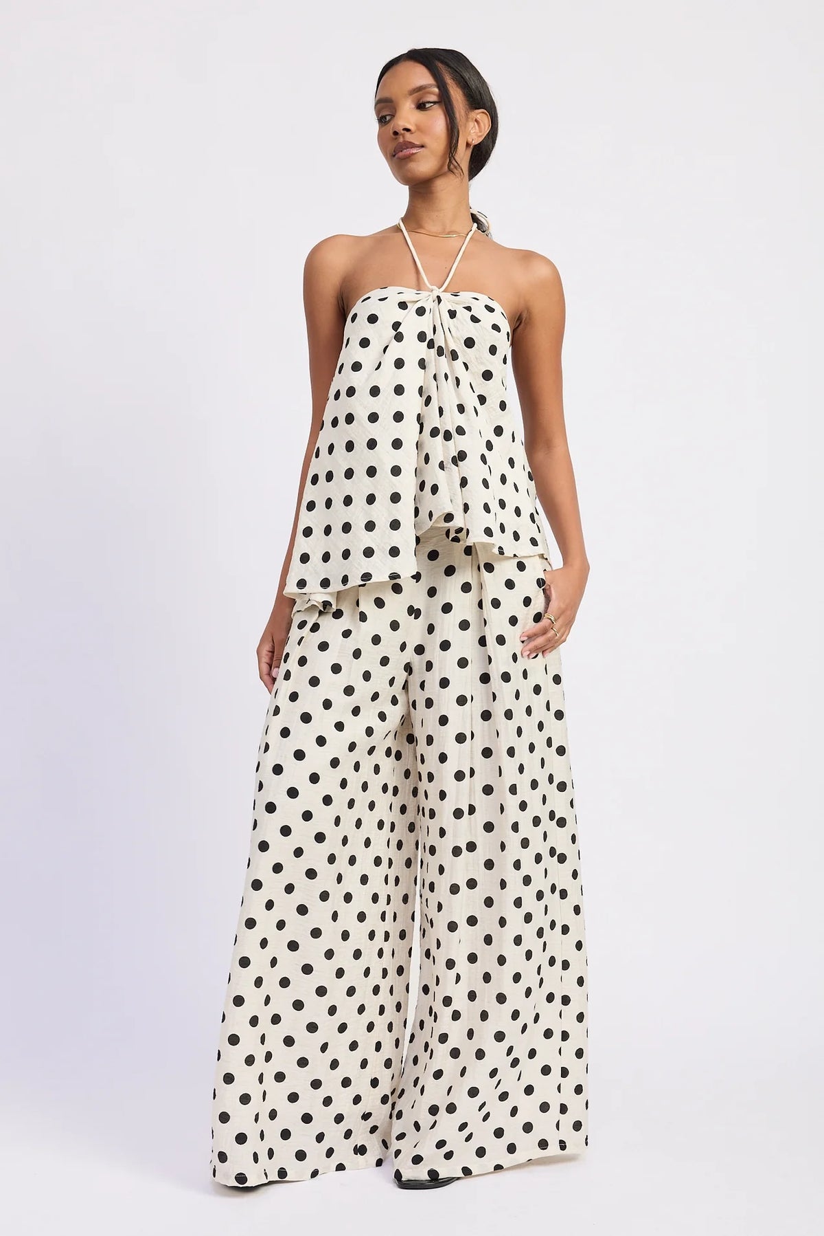 Polka Dot Halter Top - Ivory