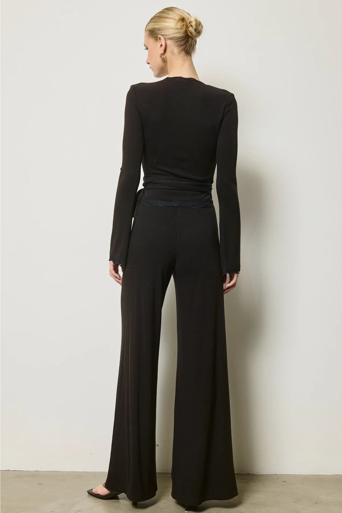 Scallop Wrap Top & Pants Set - Black