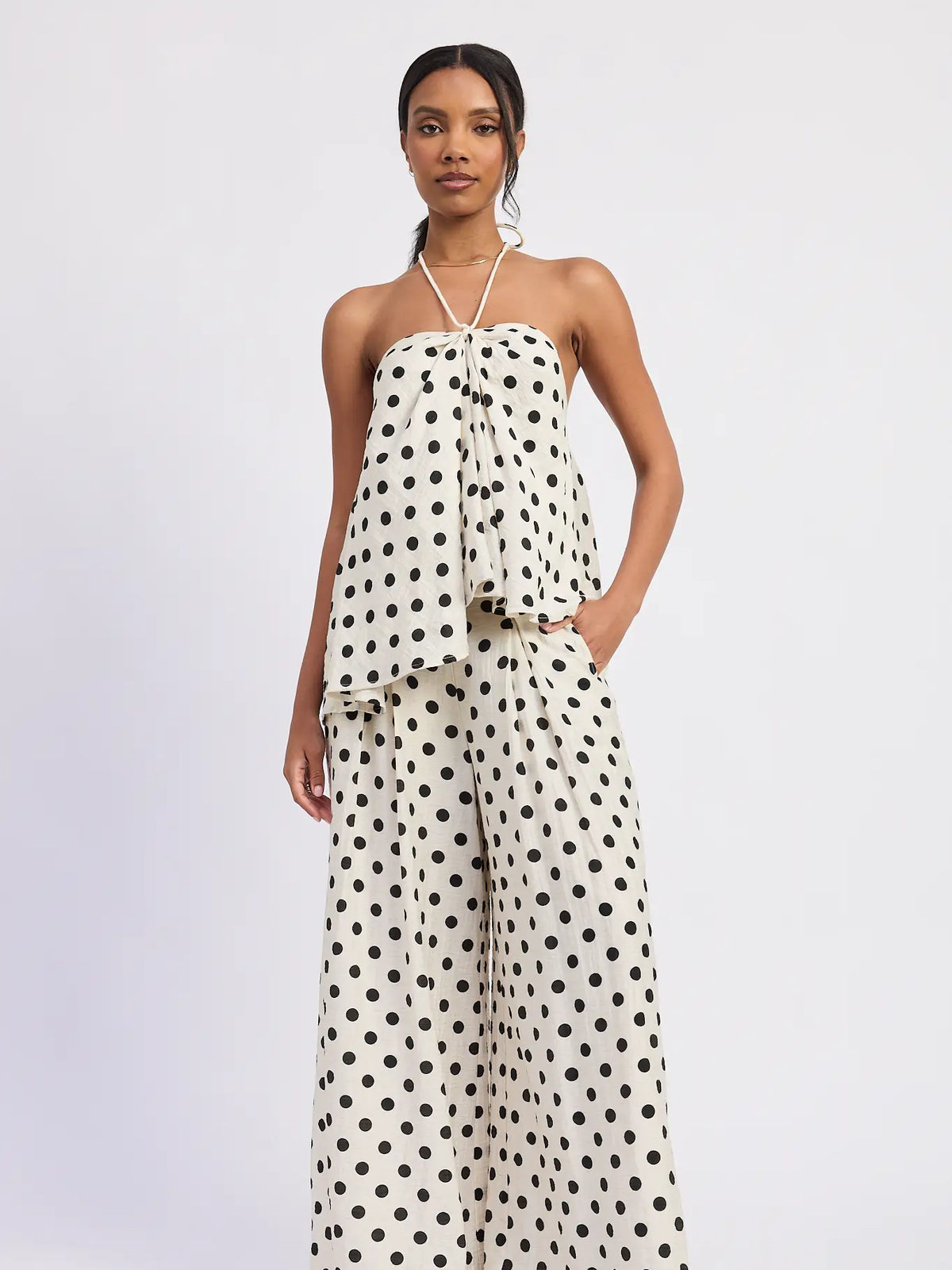 Wide Leg Polka Dot Pants - Ivory