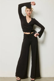 Scallop Wrap Top & Pants Set - Black