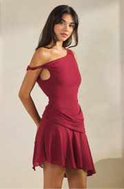 One Shoulder Mini Dress - Cherry