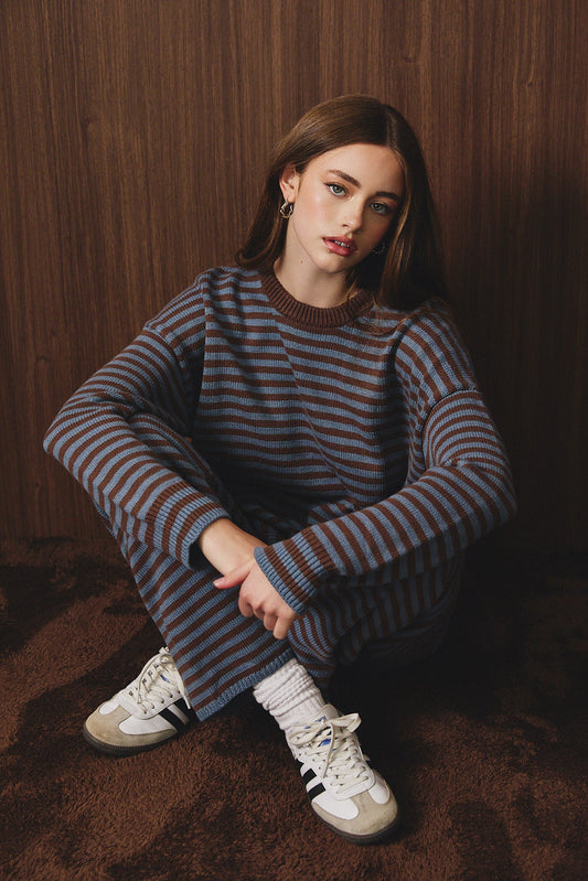 Multi Stripe Sweater Set - Blue Brown