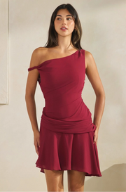 One Shoulder Mini Dress - Cherry