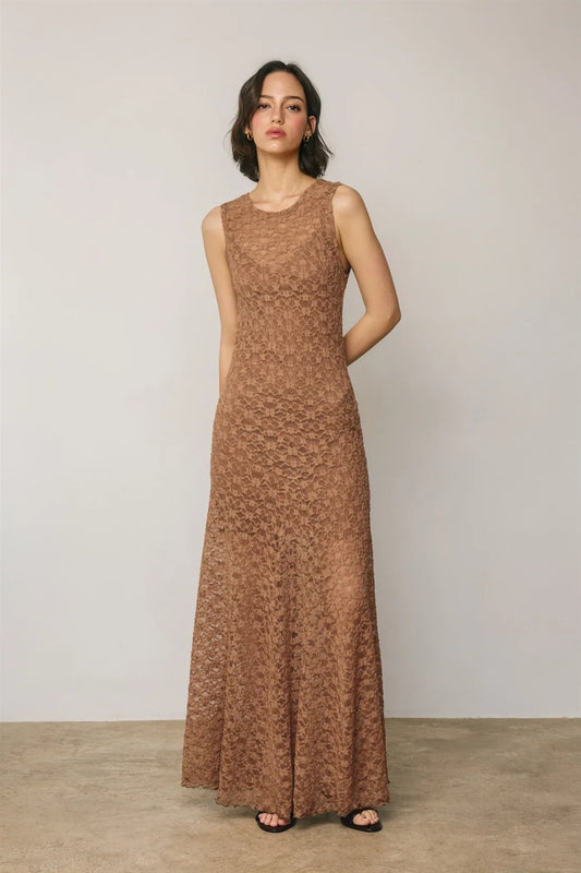 Sophia Lace Maxi Dress - Taupe