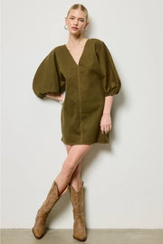 Denim Wash Balloon Sleeve Mini Dress