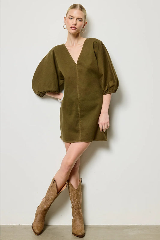 Denim Wash Balloon Sleeve Mini Dress