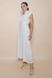 Mock Neck Open Back Maxi Dress - White