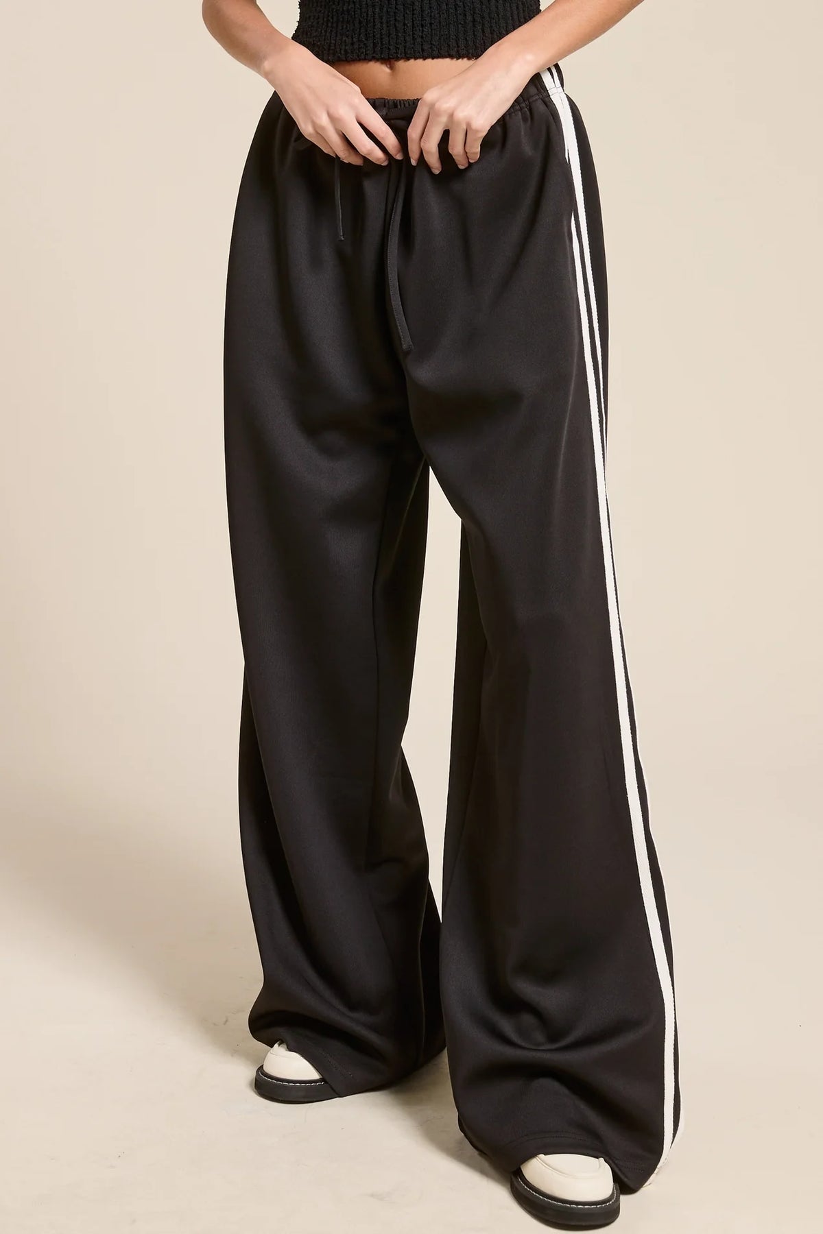 Wide Leg Track Pants - Black