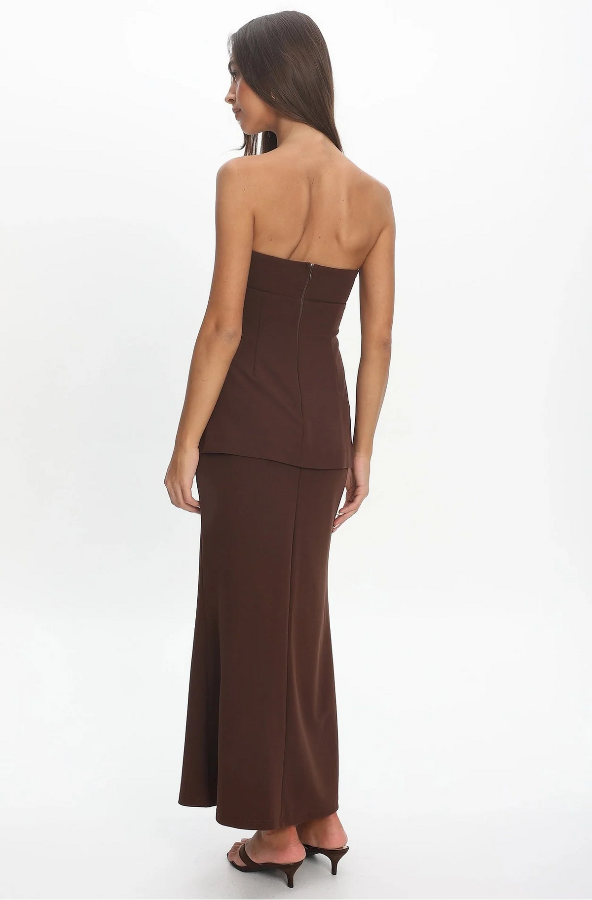 Strapless Peplum Maxi Dress - Chocolate