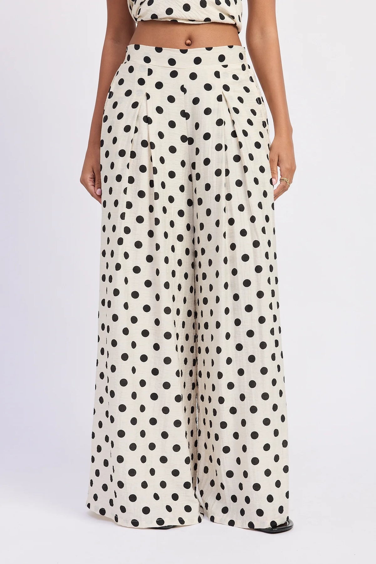 Wide Leg Polka Dot Pants - Ivory