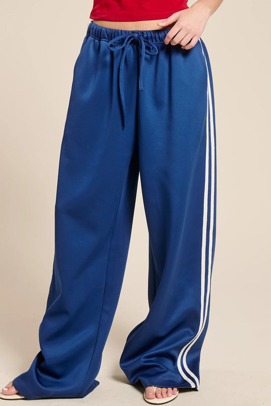 Wide Leg Track Pants - Blue
