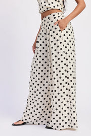 Wide Leg Polka Dot Pants - Ivory