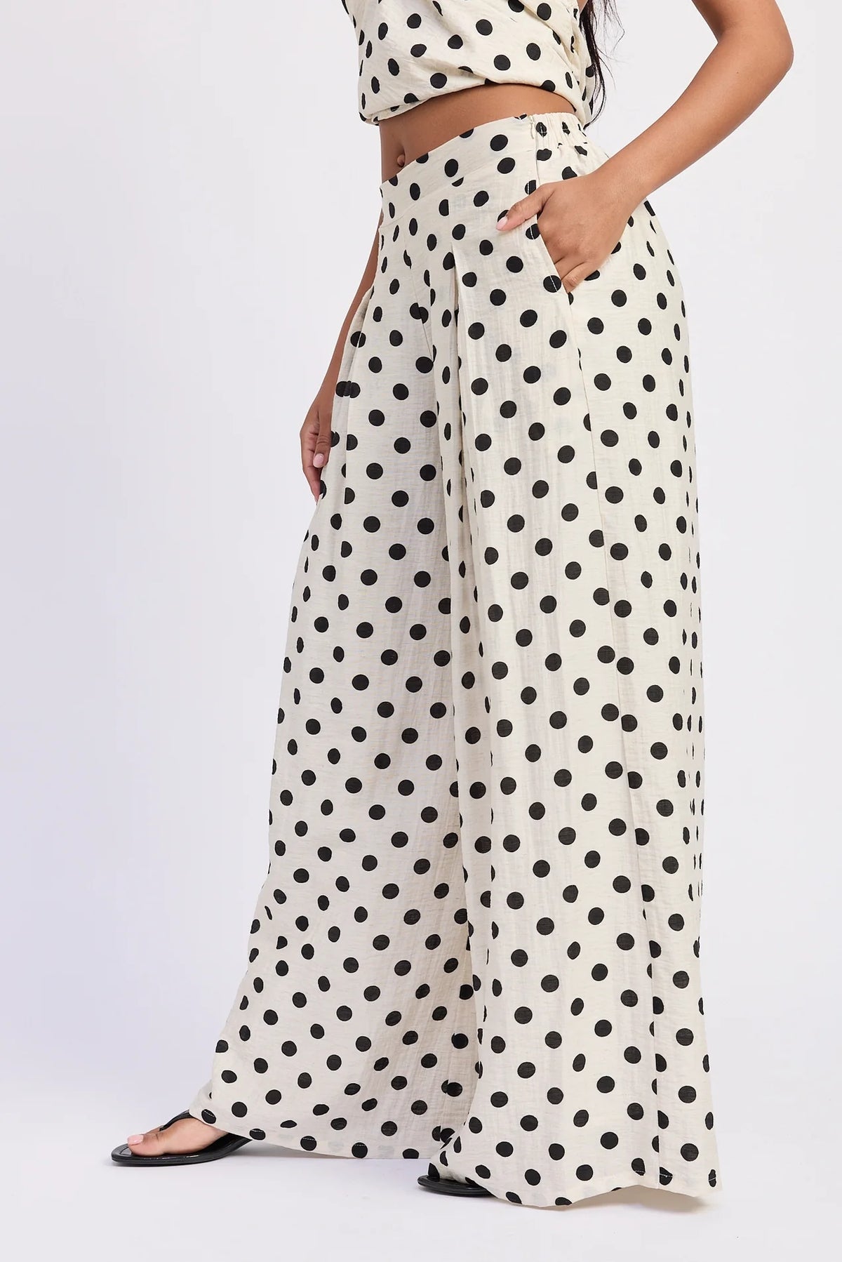 Wide Leg Polka Dot Pants - Ivory