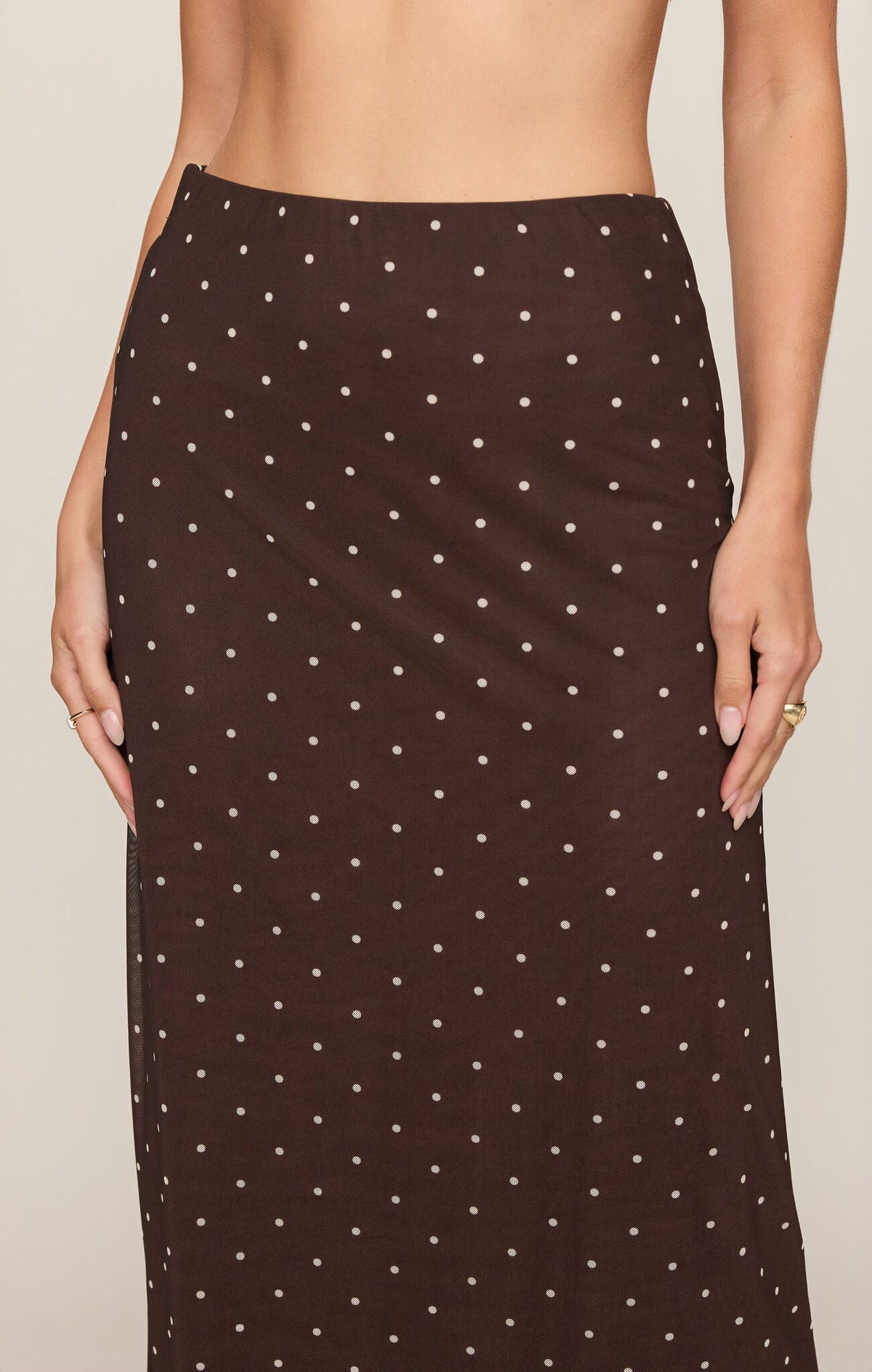 Z Supply Eda Polka Dot Mesh Midi Skirt - Dark Chocolate