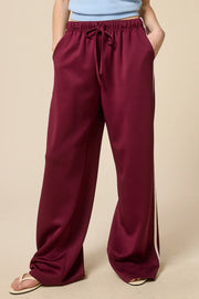 Wide Leg Track Pants - Maroon