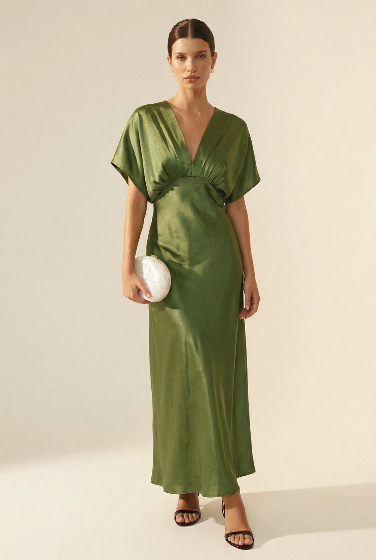 Satin Blouson Maxi Dress - Green